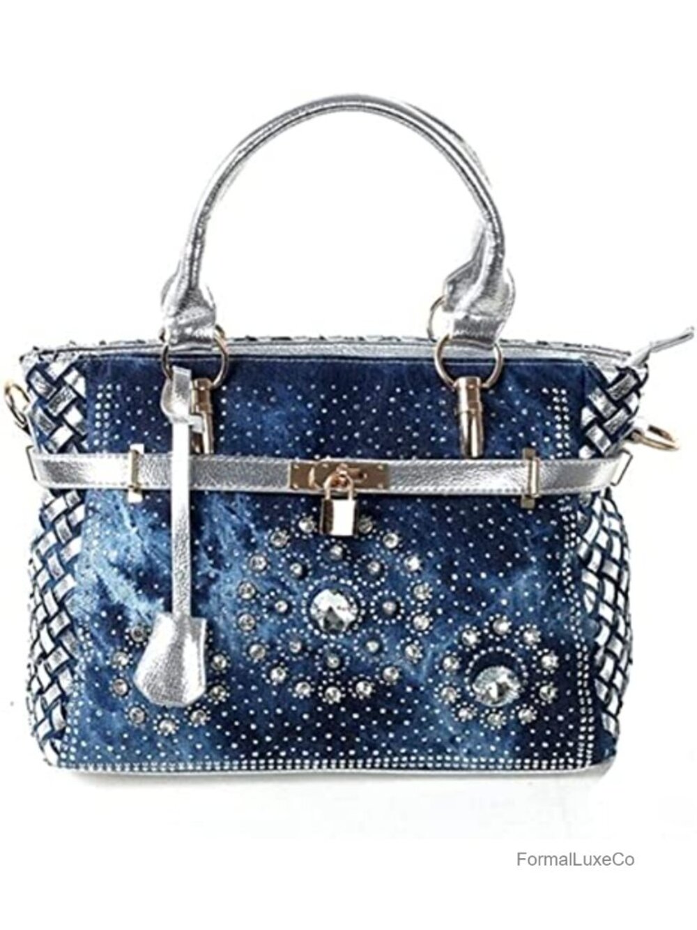 Denim Jean Tote Bag Shoulder Crossbody with Crystal Bling Handbag